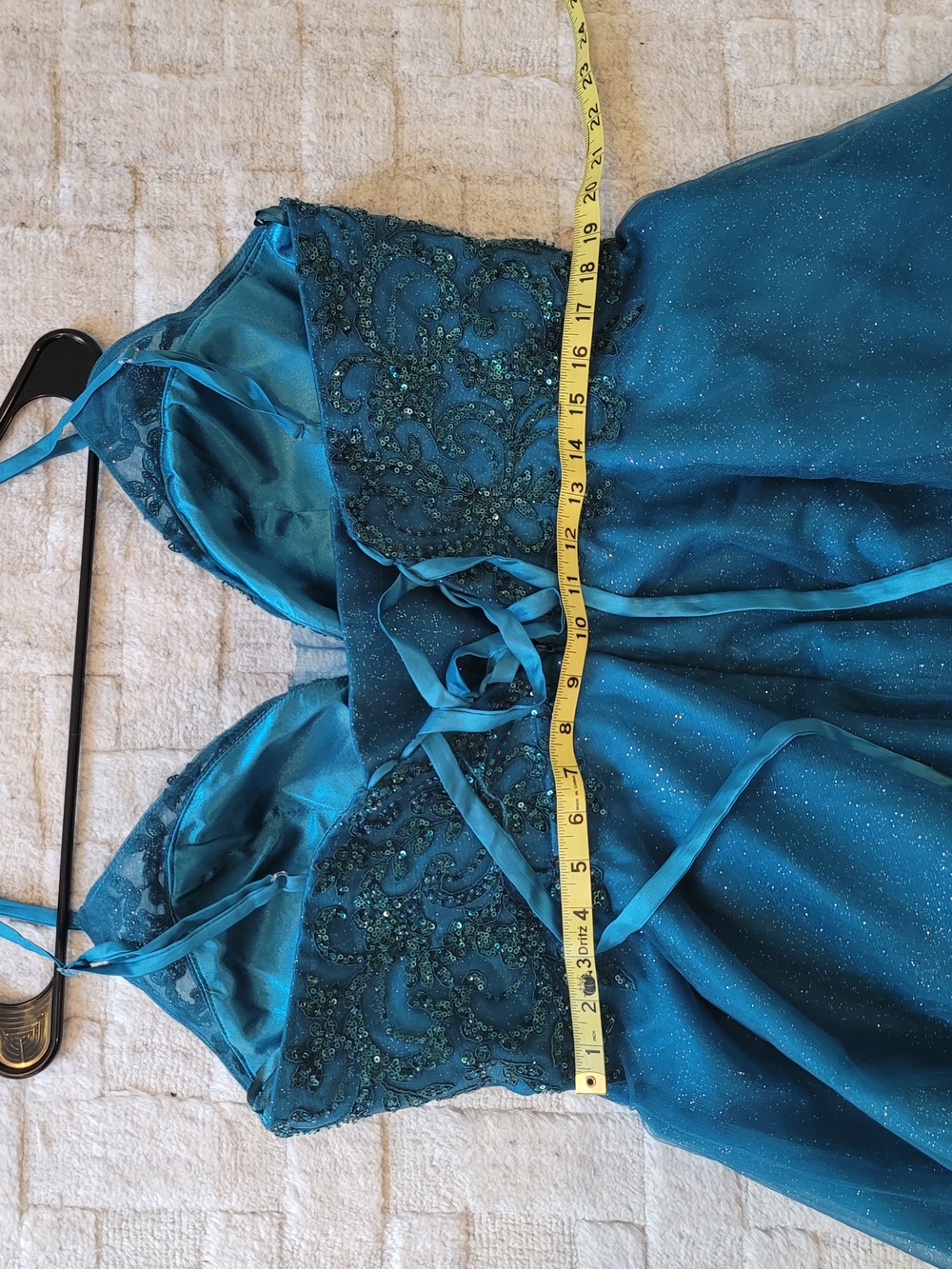 NWOT Teal Sequin Tulle Short Party Prom Cocktail Dress Glitter Size 16 - Picture 8 of 12
